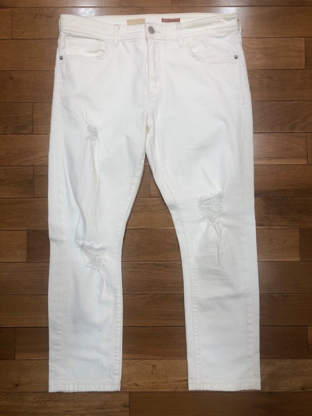 Pilcro White Mid Rise Straight Leg Distressed Ankle Jeans Size 32